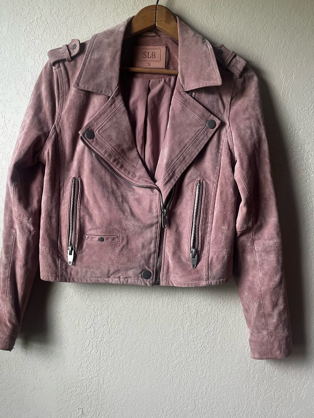 SL8 Genuine Leather Pink Suede Moto Jacket - Women's